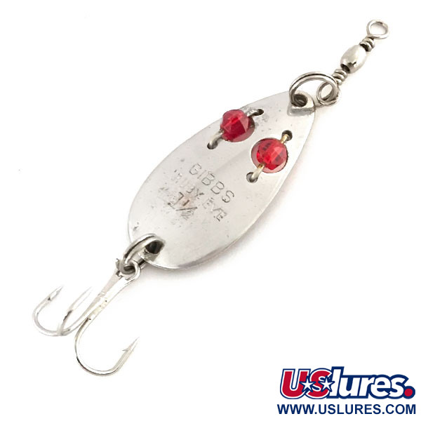 Vintage   Gibbs Ruby Eye Wiggler 1, 1/4oz Silver / Red Eyes fishing spoon #8805