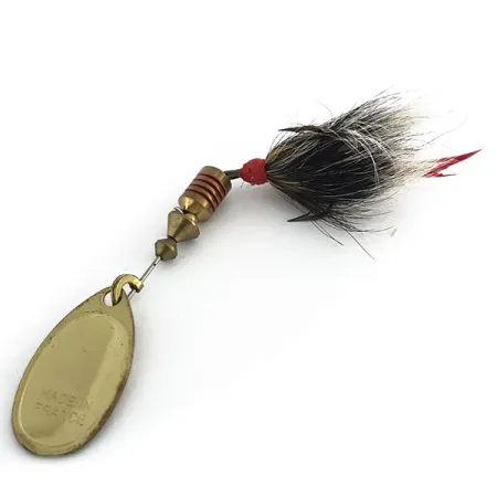 Vintage Mepps Aglia 2 dressed, 3/16oz White / Red / Brass spinning lure #8811