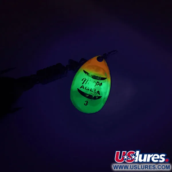 Vintage   Mepps Aglia 3 dressed UV, 3/16oz Fluo Glow in UV light, Fluorescent spinning lure #8812
