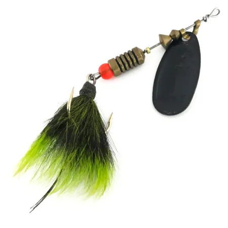 Vintage Mepps Black Fury 3 Dressed, 1/4oz Black / Chartreuse spinning lure #8815