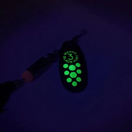 Vintage Mepps Black Fury 3 Dressed, 1/4oz Black / Chartreuse spinning lure #8815