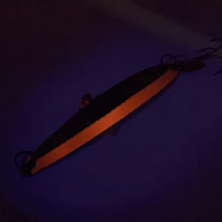 Vintage Bay de Noc Bay De Noc Laker Taker UV , 3/4oz Gold / Fluorescent Orange UV Glow in UV light, Fluorescent fishing spoon #8854