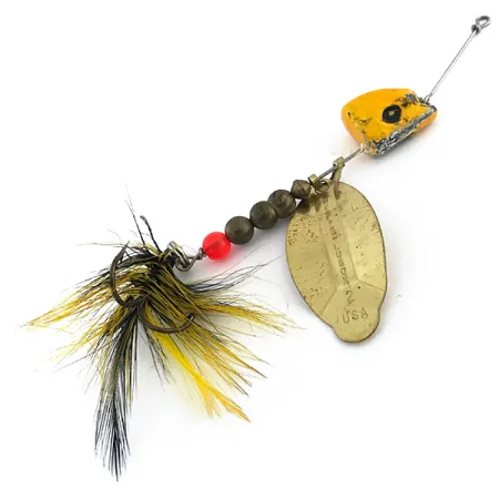 Vintage Mepps Lusox 2, 3/5oz Gold / Yellow spinning lure #8858