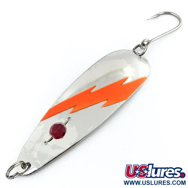 Vintage  Red Eye Lures Red Eye Evil Eye UV, 1/3oz Nickel / Orange / Red Eye fishing spoon #8872