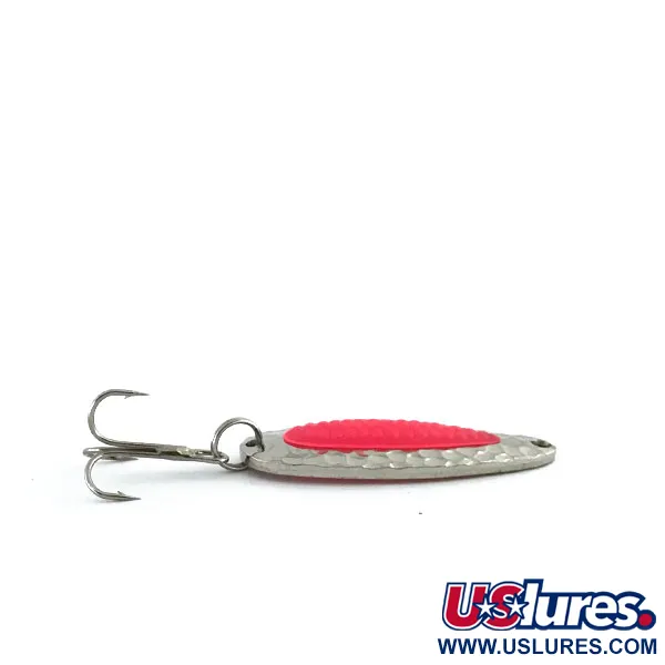 Vintage Nebco Pixee, 1/4oz Hammered Nickel / Pink fishing spoon #8874