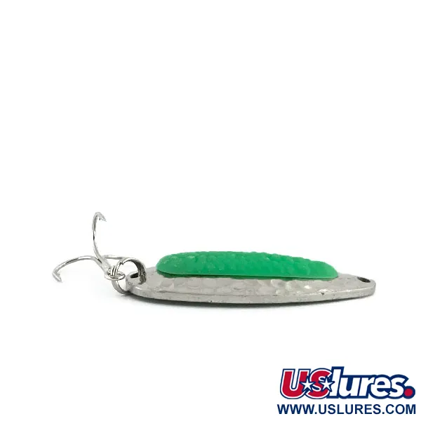 Vintage Blue Fox Pixee UV, 1/2oz Hammered Nickel / Green fishing spoon #8876