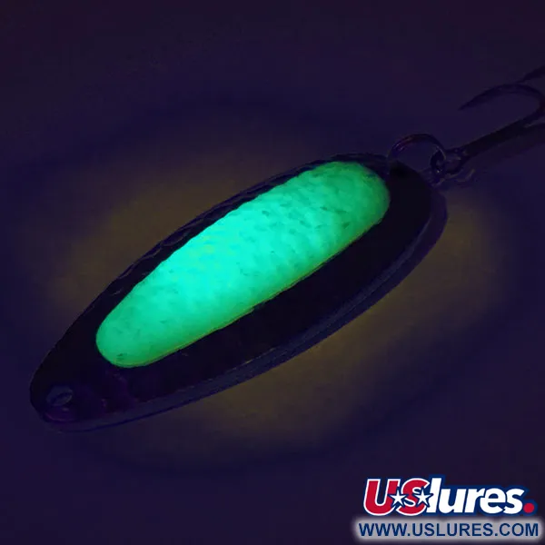 Vintage Blue Fox Pixee UV, 1/2oz Hammered Nickel / Green fishing spoon #8876