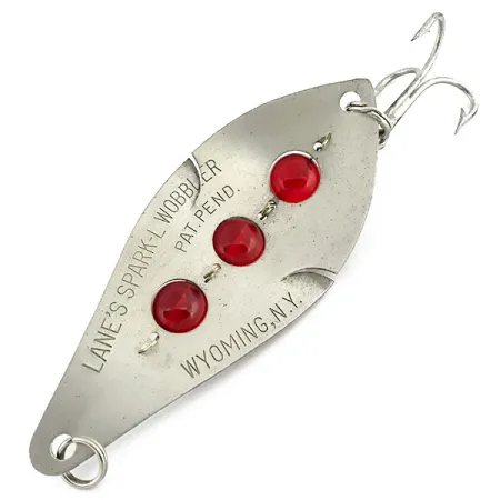 Vintage Lanes Tackle & Bait Lane's Sparkl-l Wobbler, 1oz Nickel / Red Eyes fishing spoon #8928