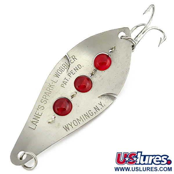 Vintage  Lanes Tackle & Bait Lane's Sparkl-l Wobbler, 1oz Nickel / Red Eyes fishing spoon #8928