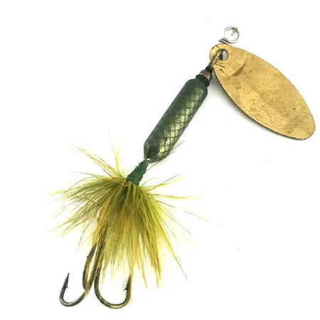 Vintage Yakima Bait Worden’s Original Rooster Tail, 3/16oz Gold / Green spinning lure #8934