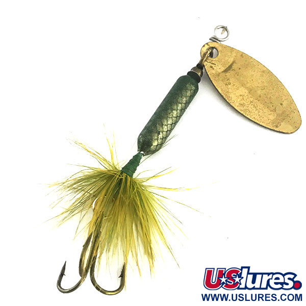 Vintage  Yakima Bait Worden’s Original Rooster Tail, 3/16oz Gold / Green spinning lure #8934