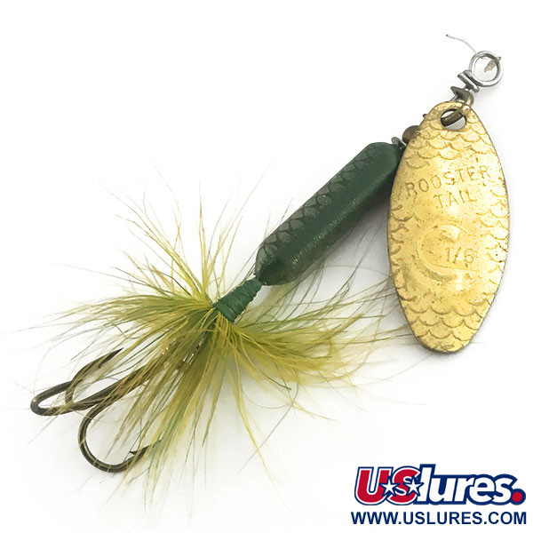 Vintage  Yakima Bait Worden’s Original Rooster Tail, 3/16oz Gold / Green spinning lure #8934