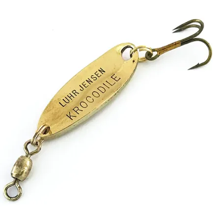 Vintage Luhr Jensen Krocodile, 1/4oz Hammered Gold / Orange fishing spoon #8961