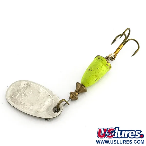 Vintage Blue Fox Super Vibrax 2 UV, 3/16oz Silver / Chartreuse spinning lure #8969