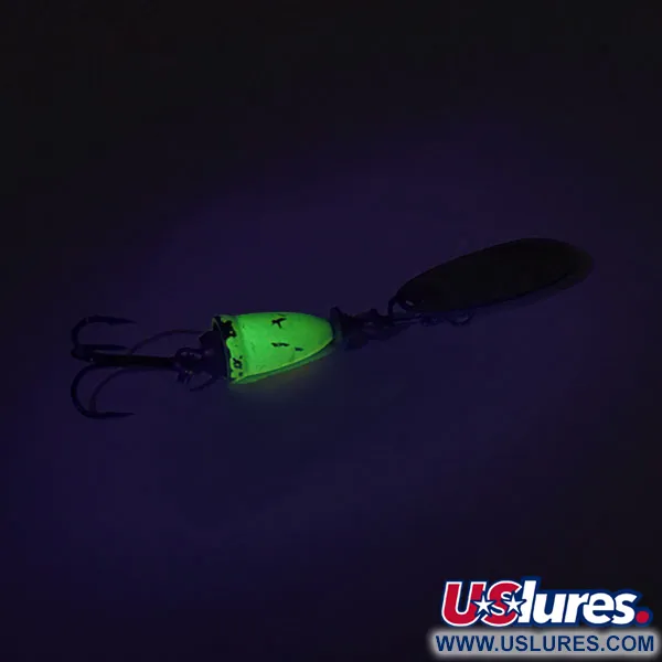Vintage Blue Fox Super Vibrax 2 UV, 3/16oz Silver / Chartreuse spinning lure #8969