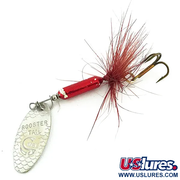 Vintage  Yakima Bait Worden’s Original Rooster Tail, 1/8oz Silver / Red spinning lure #8980