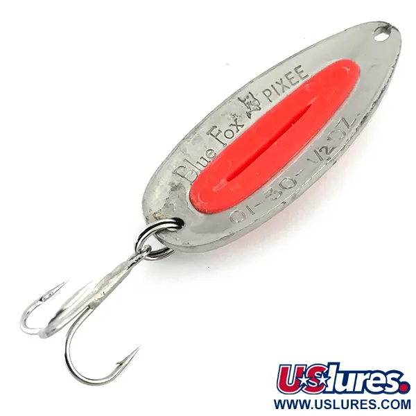 Vintage Blue Fox Pixee, 1/2oz Hammered Nickel / Pink fishing spoon #9006