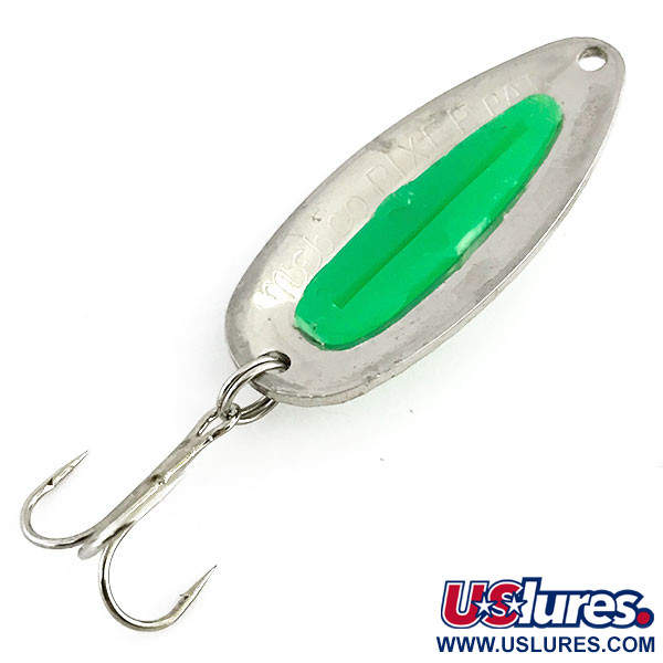 Vintage   Nebco Pixee UV, 1/2oz Hammered Nickel / Green fishing spoon #9050