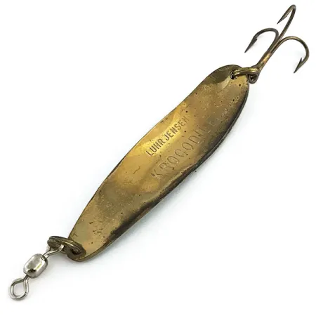 Vintage Luhr Jensen Krocodile Die #4, 1/2oz Green / Brass fishing spoon #9055