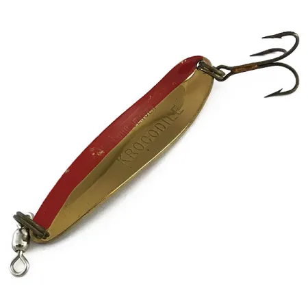 Vintage Luhr Jensen Krocodile Die #4, 1/2oz Brass / Red fishing spoon #9058
