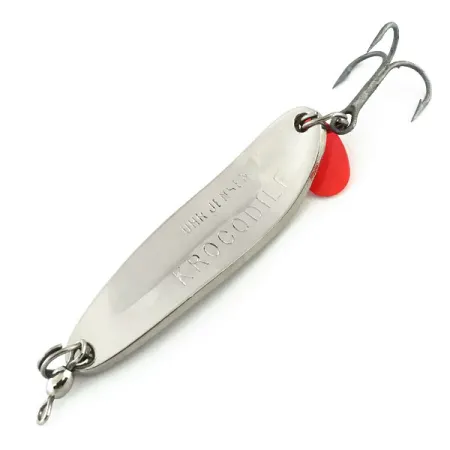 Vintage Luhr Jensen Krocodile Die #3, 1/2oz Nickel / Rainbow Hologram fishing spoon #9075