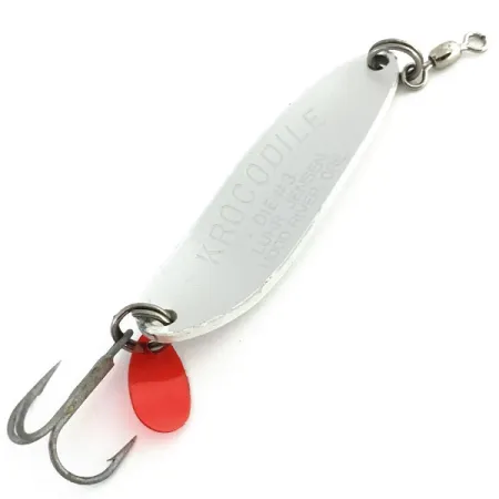 Vintage Luhr Jensen Krocodile Die #3, 1/2oz White Pearl with Pink Tint fishing spoon #9082