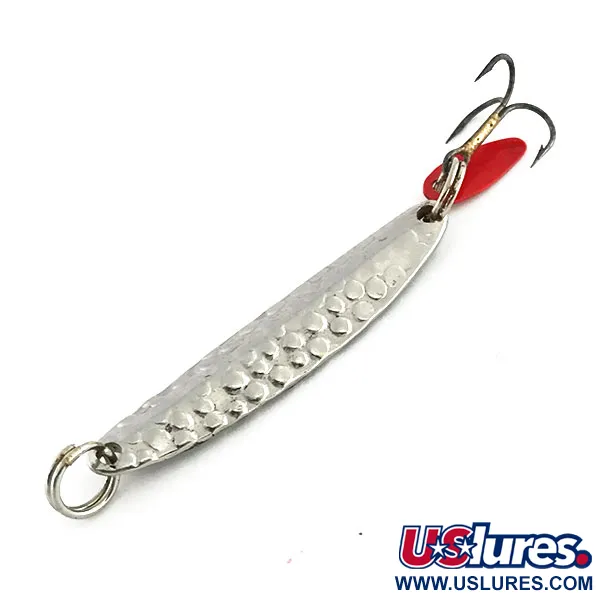 Vintage Bay de Noc Swedish pimple, 3/16oz Hammered Nickel / Black / Red fishing spoon #9084