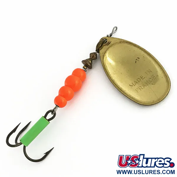 Vintage   Mepps Aglia 5 Fluo UV, 1/2oz Gold / Orange / Chartreuse spinning lure #9093