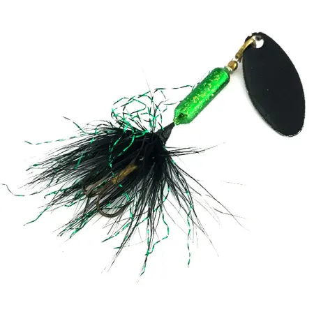 Vintage Yakima Bait Worden’s Original Rooster Tail, 1/8oz Black / Green spinning lure #9094