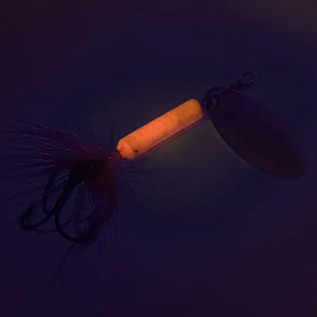 Vintage Yakima Bait Worden’s Original Rooster Tail UV, 1/4oz Silver / Pink UV Glow in UV light, Fluorescent spinning lure #9121
