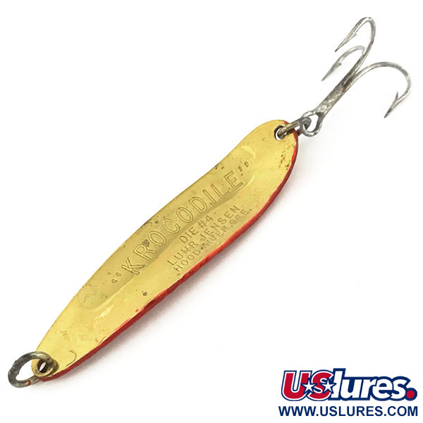 Vintage Luhr Jensen Krocodile Die #4, 1/2oz Hammered Gold / Red fishing  spoon #9137