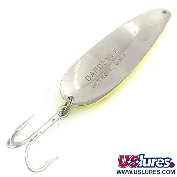 Vintage Eppinger Dardevle UV, 1oz Yellow / Red / Nickel fishing spoon #9163