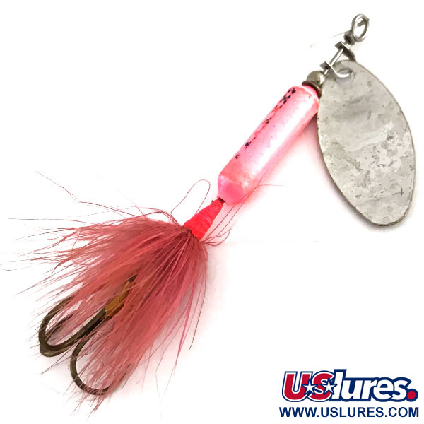 Vintage  Yakima Bait Worden’s Original Rooster Tail, 1/4oz Silver / Pink spinning lure #9169