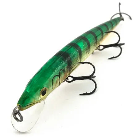 Vintage Rapala Husky Jerk HJ 14, 2/3oz Green Tiger fishing lure #9202