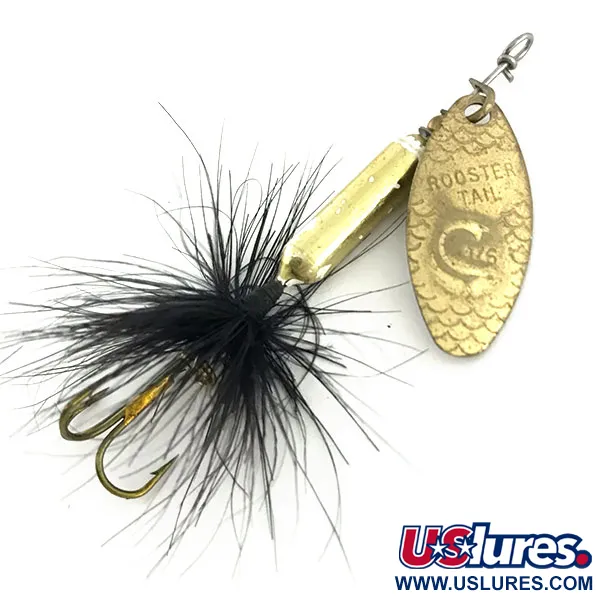 Vintage  Yakima Bait Worden’s Original Rooster Tail, 3/16oz Brass / Black spinning lure #9262