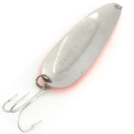 Vintage Eppinger Dardevle UV, 1oz Orange Red / Black / Nickel fishing spoon #9289