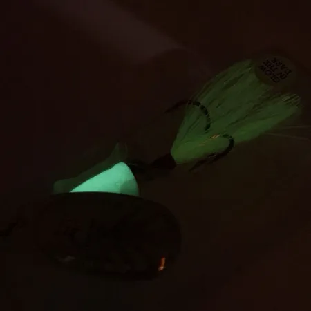 Blue Fox Super Vibrax 5 Glow, 1/2oz Nickel / Chartreuse spinning lure #9295