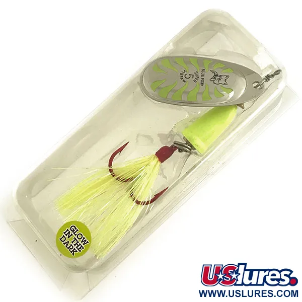 Blue Fox Super Vibrax 5 Glow, 1/2oz Nickel / Chartreuse spinning lure #9295