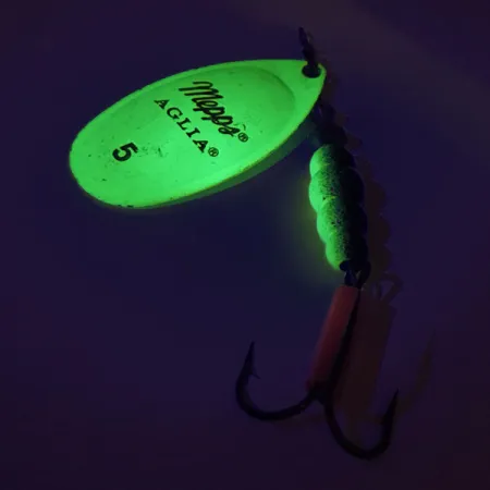 Vintage Mepps Aglia 5 UV, 1/2oz Chartreuse Fluo UV spinning lure #9325
