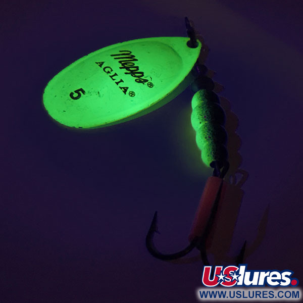 Vintage   Mepps Aglia 5 UV, 1/2oz Chartreuse Fluo UV spinning lure #9325
