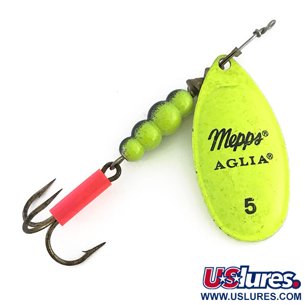 Vintage   Mepps Aglia 5 UV, 1/2oz Chartreuse Fluo UV spinning lure #9325
