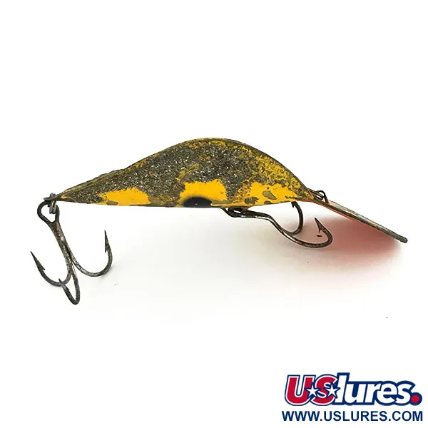 Vintage Buck Perry Spoonplug, 3/4oz Yellow / Brass / Red fishing spoon #9390