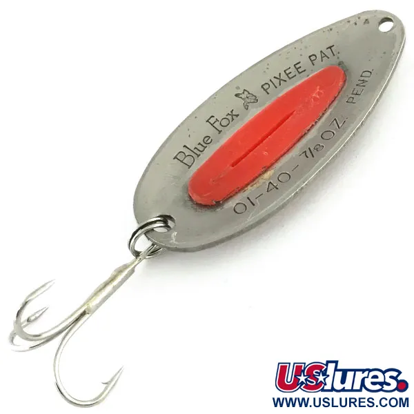 Vintage Blue Fox Pixee UV, 3/4oz Hammered Silver / Orange fishing spoon #9399