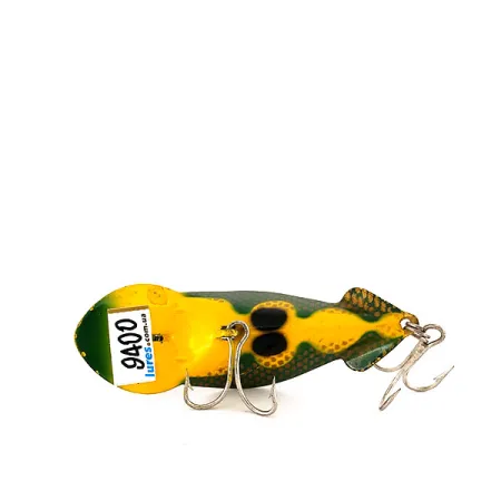 Vintage Buck Perry Spoonplug, 1/3oz Frog (Yellow / Green) fishing spoon #9400