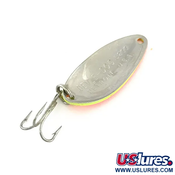 Vintage  Eppinger Dardevle Devle Dog 5200, 1/4oz Yellow / Orange / Nickel fishing spoon #9441