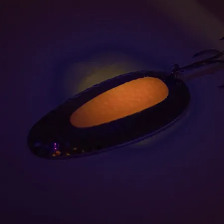 Vintage Nebco Pixee UV, 3/4oz Hammered Nickel / Pink fishing spoon #9460