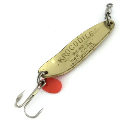 Vintage Luhr Jensen Krocodile Die #3, 1/3oz Gold / Red fishing spoon #9502