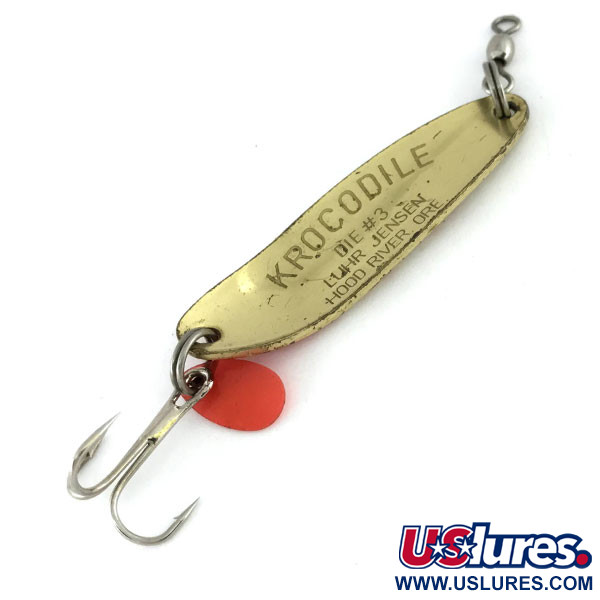 Vintage  Luhr Jensen Krocodile Die #3, 1/3oz Gold / Red fishing spoon #9502