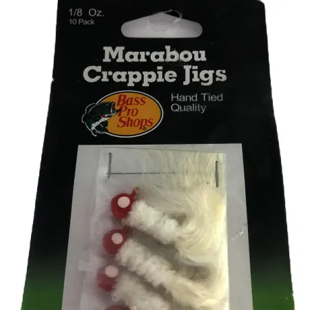 Bass Pro Shops Marabou Crappie Jig, 1/8oz White / Red fishing #9515
