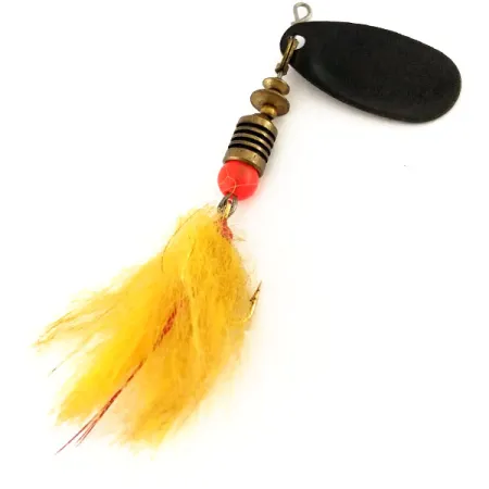 Vintage Mepps Black Fury 2 Dressed, 3/16oz Black / Yellow spinning lure #9594